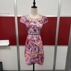花柄 半袖ワンピース 装飾付きS