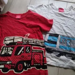 消防車と電車デザインTシャツセット