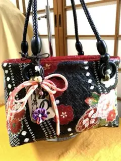 一閑張りかごバック　絞りブラック