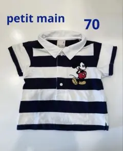 美品✨プティマイン（petit main）　ミッキー柄　ラガーシャツ