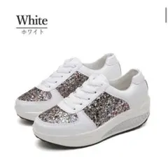 スニーカー　白　ホワイト　グリッター　ラメ