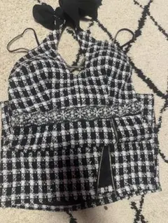 チェック柄ハルターネックドレス