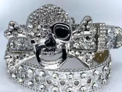 格安ドクロバックル 105cmギラギラウエスタンベルト　シルバー　LEX