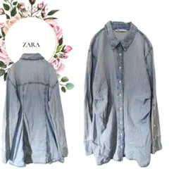 【ザラ】ZARA♡デニムシャツワンピース♡ダメージ加工【М】ライトブルー