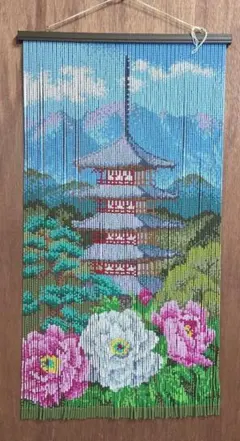 昭和レトロ スキルスクリーンビーズ のれん 玉のれん 完成品 花柄 ⑪