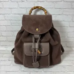 【極美品】グッチ リュック バンブー スエード レザー ブラウン ヴィンテージ