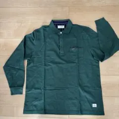 単品でも200円ＯＦＦ クロコダイル　長袖ポロシャツ 緑色 ストライプ襟