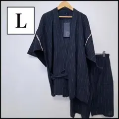 甚平 Lサイズ メンズ ネイビー 夏用 花火大会 盆踊り 夏祭り お祭り着 ⑧