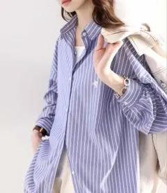 classicalelf ストライプ！ワンポイント刺繍BIGシルエットシャツ