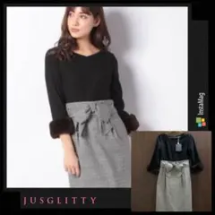 ♡新品未使用♡ ジャスグリッティー リボンベルト付き 袖ファー ワンピース 2