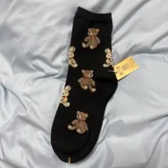 【新品未使用】靴下屋 テディベア柄 ソックス ブラック