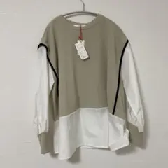 新品タグ付き　レイヤード風長袖シャツ L ベージュ
