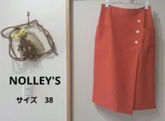 【NOLLEY'S】オレンジ タイトスカート ロング丈 ボタンデザインラップ風