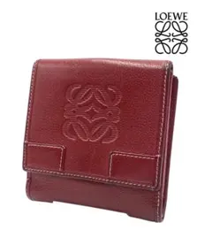 ロエベ　二つ折り財布　財布　レッド　ブランド　レザー　アナグラム