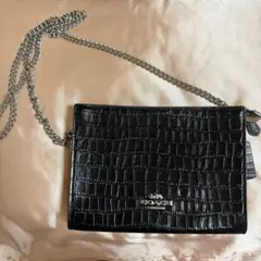 COACH クロコダイル風レザー ショルダーバッグ