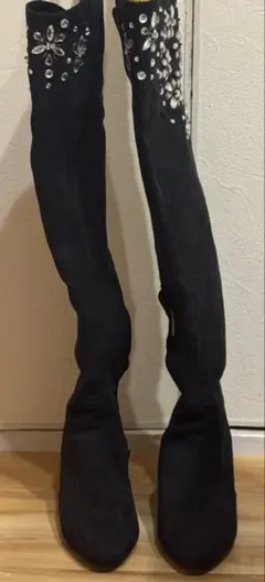 RANDA LLサイズ ビジュー ニーハイブーツ ロングブーツ サイハイブーツ