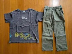 BREEZE Tシャツ 重機柄 グレーとカーキ色のズボンのセットのサムネイル