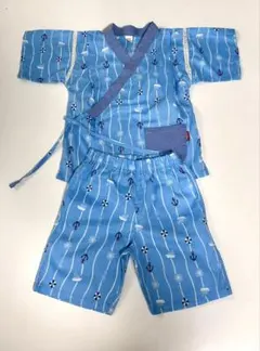 青色 アンカー柄 甚平 110cm