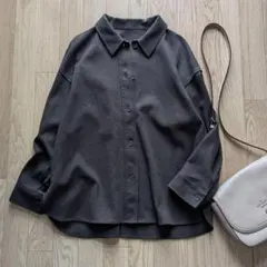 ユニクロ ブラッシュドジャージーシャツジャケット ブラウン 茶 S ゆったり