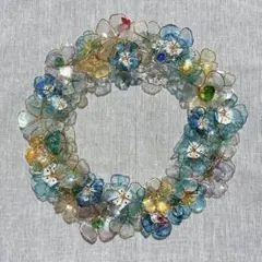 ワイヤークラフト。ディップアート。カラフルフラワーリース゜