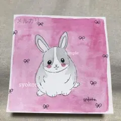 原画　水彩画　うさぎ　リボン　手描きイラスト　アナログイラスト　額なし