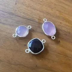 天然石チャーム ３個セット オニキス ピンクカルセドニー シルバー925