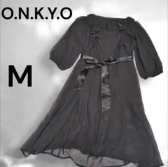 授乳可 黒ワンピース M 薄手 フリル リボン付き 大人きれいめ お呼ばれ