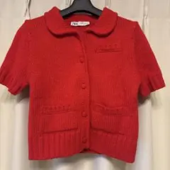 ZARA 赤 襟付きショートスリーブカーディガン