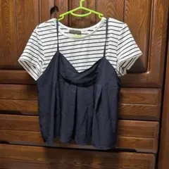 ストライプ レイヤード 半袖トップス 3L