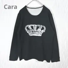 Cara トレーナー 黒 クラウン柄 長袖 ニット セーター カジュアル