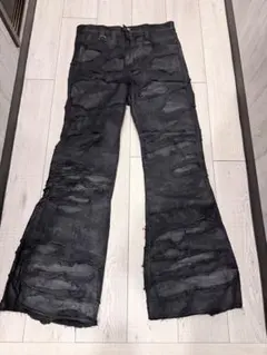 mmoption ダメージ加工 ブラック フレアジーンズ