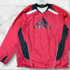 adidas アディダス ピステ プルオーバー 赤 黒 ビッグロゴ ナイロン