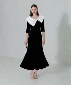 アシンメトリービッグカラーベロアマーメイドワンピースドレス LEJA