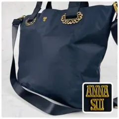 未使用品級】 アナスイ 2way トートバッグ ラウンディ 総柄　花柄　A4 黒