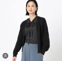 コムサ 透かし編みニットブルゾン11号 ブラック