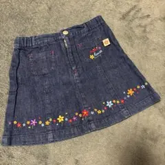 【美品】ミキハウス 花柄刺繍デニムスカート 100cm