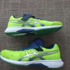 23.5cm ASICS 蛍光グリーン スニーカー ベルクロ