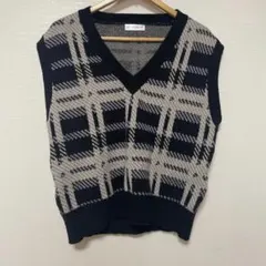 shein チェック柄 Vネック ニットベスト