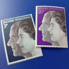 9248 外国切手 イギリス 1972年 エリザベス女王銀婚式 2V