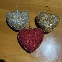 ビーズ製 クリスマスオーナメント ハート型 3点セット