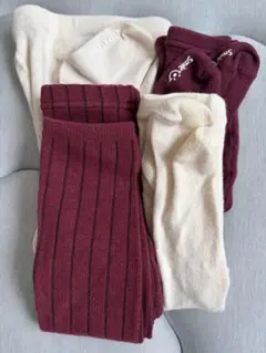 ボルドーとアイボリーのベビータイツ4足セット