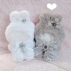 b.217 ぬい服 12cm ちびぐるみ 着ぐるみ おすわり グレー&白うさぎs