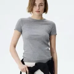 H&Mエイチアンドエム リブTシャツ グレー Lサイズ スリムフィットのサムネイル