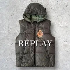 《 REPLAY 》 フード付き Wジップ ダウンベスト ロゴ刺繍 M