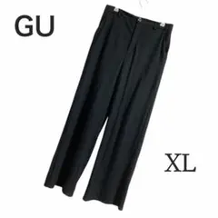 【GU】カットソーストレートパンツ （XL）ブラック 薄手 ストレッチ