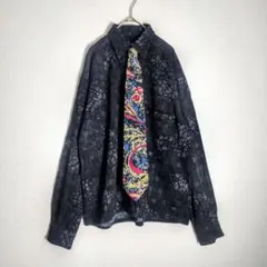 セット売り　長袖シャツ　黒　花柄　総柄　+　総柄ネクタイ　カラフル　2点　y2k
