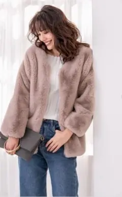 1/14～発送 新品タグ付き ノーカラーエコファーコート