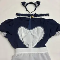 猫耳　メイド服　4点セット　ネイビー　コスプレ