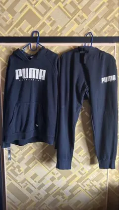 PUMA ブラック フード付きジャージ 上下セット US L