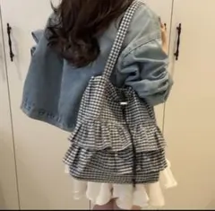 ギンガムチェックフリルトート　A4対応　一度使用のみ美品　SHEINシーイン